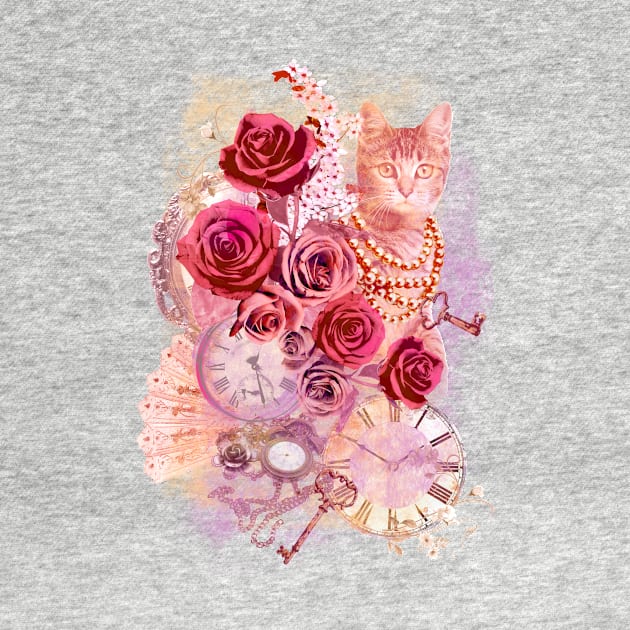 Cat CLock and Flowers by Buy Custom Things